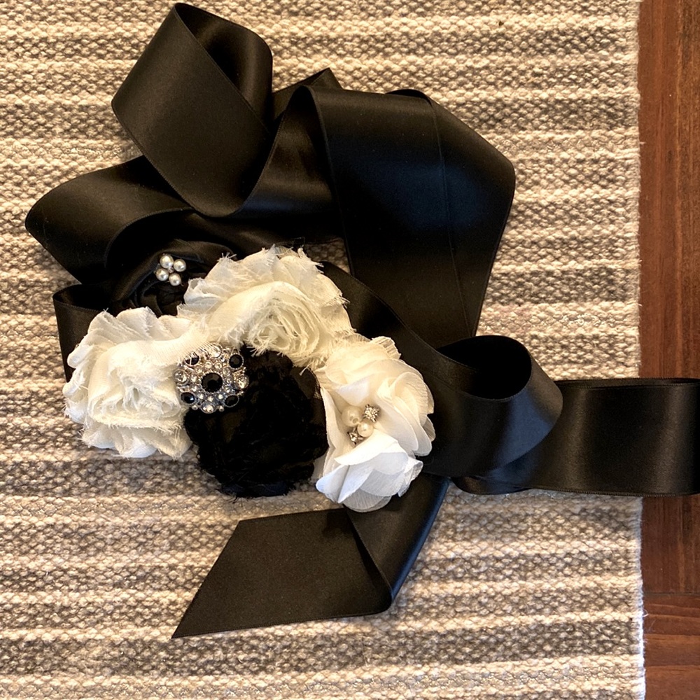 Flower Girl Sash Black and White